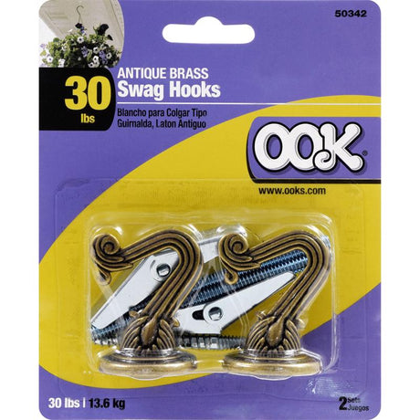 OOK Medium Antique Brass Gold Steel 1-1/2 in. L Swag Hook 30 lb 2 pk