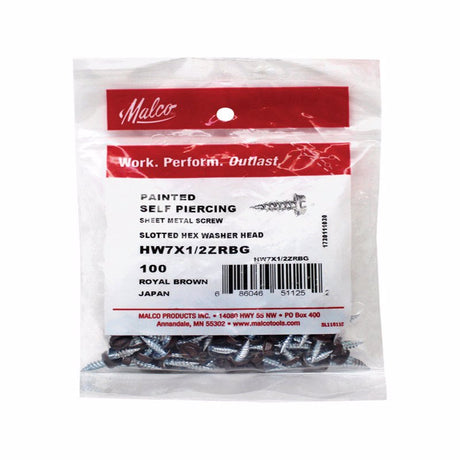 Malco No. 7 Sizes X 1/2 in. L Slotted Hex Washer Head Sheet Metal Screws 100 pk