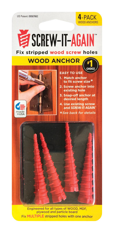 SCREW-IT-AGAIN 1/4 in. D X 1 in. L Polypropylene Hex Head Wood Anchor 4 pk