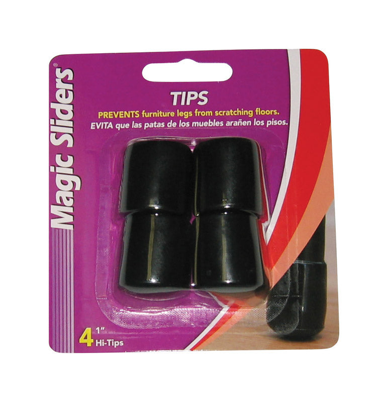 Magic Sliders Vinyl Leg Tip Black Round 1 in. W 4 pk