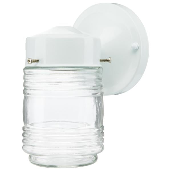 1 Light - 6 Inch - Porch - Wall - White Mason Jar with Clear Glass