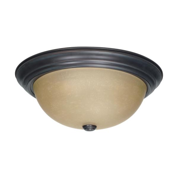 3 Light - 15 in. - Flush Mount with Champagne Linen Washed Glass