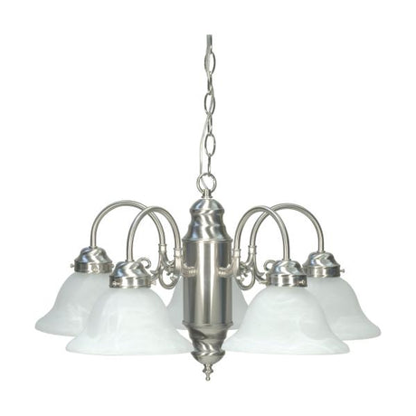 5 Light Chandelier Brushed Nickel / Alabaster Glass