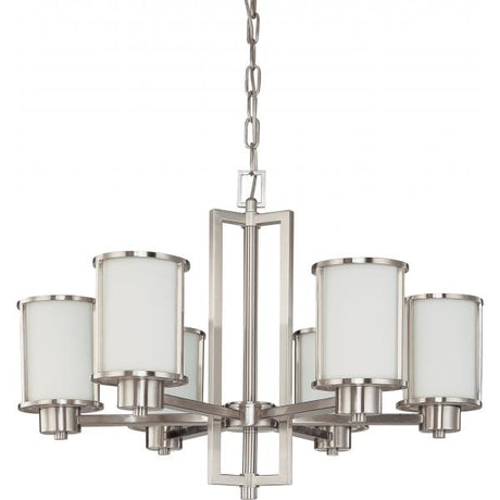 Odeon - 6 Light - (convertible up/down) Chandelier with Satin White Glass