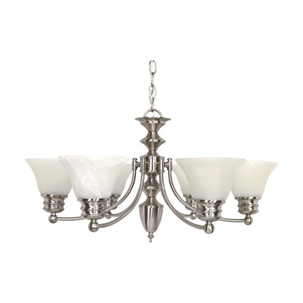 Empire - 6 Light - 26 in. - Chandelier with Alabaster Glass Bell Shades