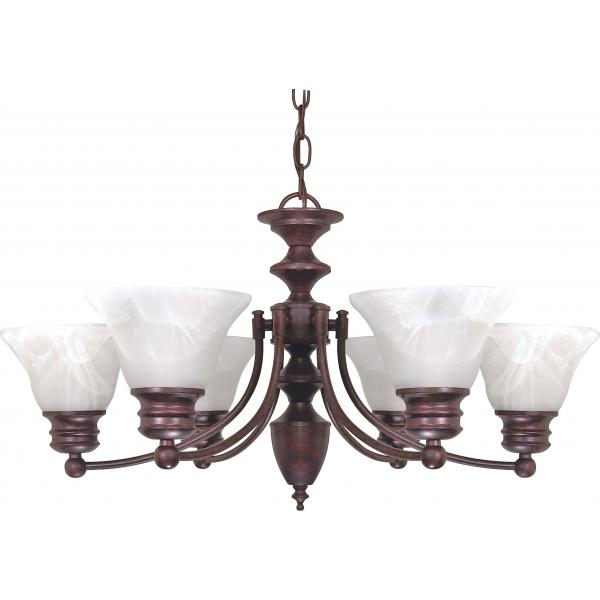 Empire - 6 Light - 26 in. - Chandelier with Alabaster Glass Bell Shades