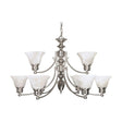 Empire - 9 Light - 32 in. - Chandelier with Alabaster Glass Bell Shades - 2 Tier