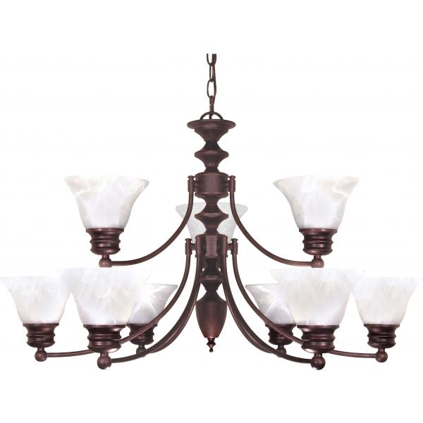 Empire - 9 Light - 32 in. - Chandelier with Alabaster Glass Bell Shades - 2 Tier