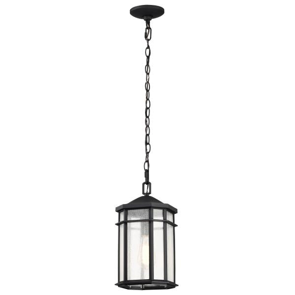 Raiden Collection Outdoor 14.5 inch Hanging Light - Matte Black Finish with Clear Seedy Glass