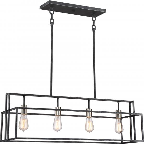 Lake - 4 Light - Island Pendant - Iron Black with Brushed Nickel Accents Finish