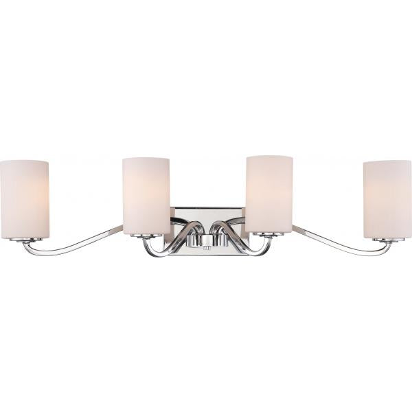 Willow 4 Light - Vanity - Polished Nickel with White Glass