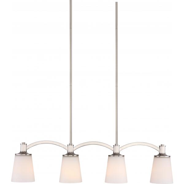 Laguna 4 Light - Island Pendant - Brushed Nickel with White Glass