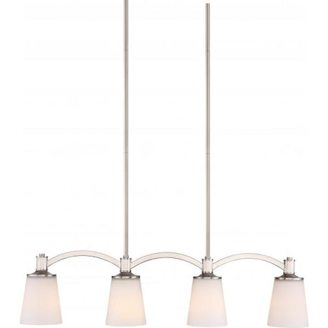 Laguna 4 Light - Island Pendant - Brushed Nickel with White Glass