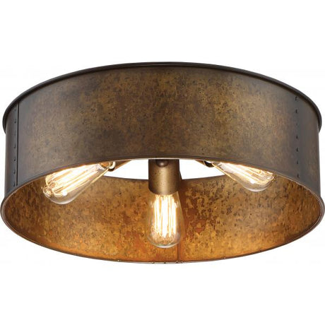 Kettle - 3 Light - Flush Fixture with 60W Vintage Lamps Included - Weathered Brass Finish