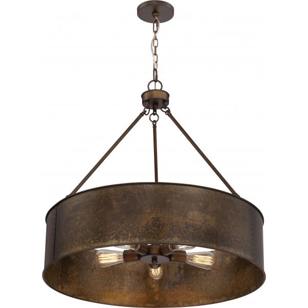 Kettle - 5 Light - Oversized Pendant with 60W Vintage Lamps Included - Weathered Brass Finish