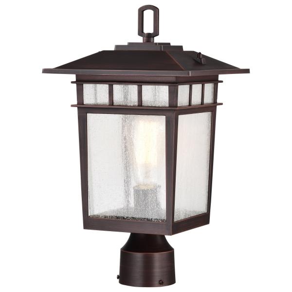 Cove Neck Collection Outdoor Large 16 inch Post Light Pole Lantern - Rustic Bronze Finish with Clear Seeded Glass