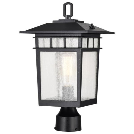 Cove Neck Collection Outdoor Large 16 inch Post Light Pole Lantern - Textured Black Finish with Clear Seeded Glass