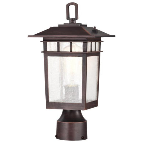 Cove Neck Collection Outdoor Medium 14 inch Post Light Pole Lantern - Rustic Bronze Finish with Clear Seeded Glass