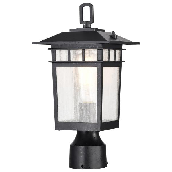 Cove Neck Collection Outdoor Medium 14 inch Post Light Pole Lantern - Textured Black Finish with Clear Seeded Glass