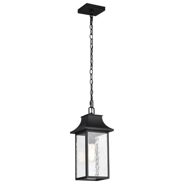 Austen Collection Outdoor 17 inch Hanging Light - Matte Black Finish with Clear Water Glass