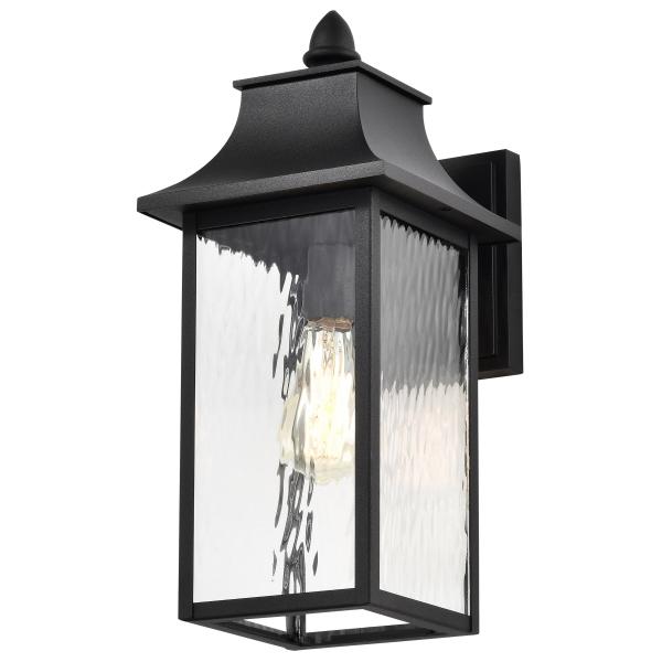 Austen Collection Outdoor 17 inch Large Wall Light - Matte Black Finish with Clear Water Glass