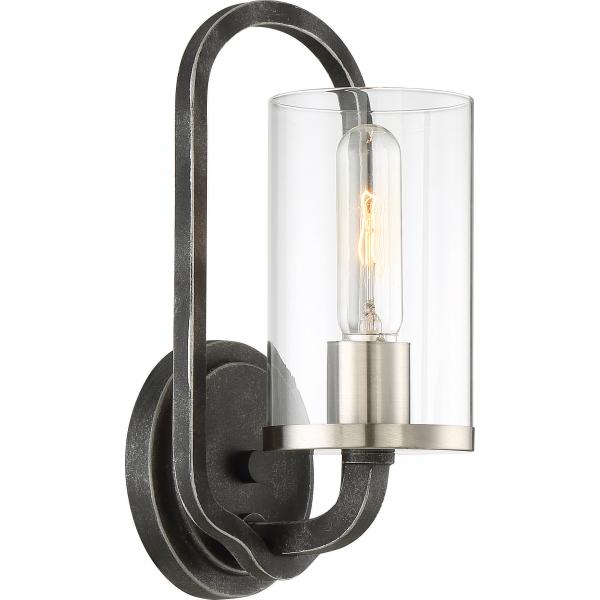 1 Light - Sherwood Wall Sconce - Iron Black with Brushed Nickel Accents Finish - Clear Glass - Lamp Included