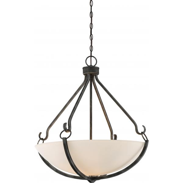 4 Light - Sherwood Pendant - Iron Black with Brushed Nickel Accents Finish - Frosted Etched Glass