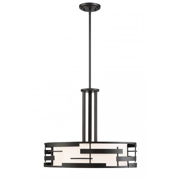 Lansing - 3 Light - Pendant with White Fabric Shade and Opal Diffuser