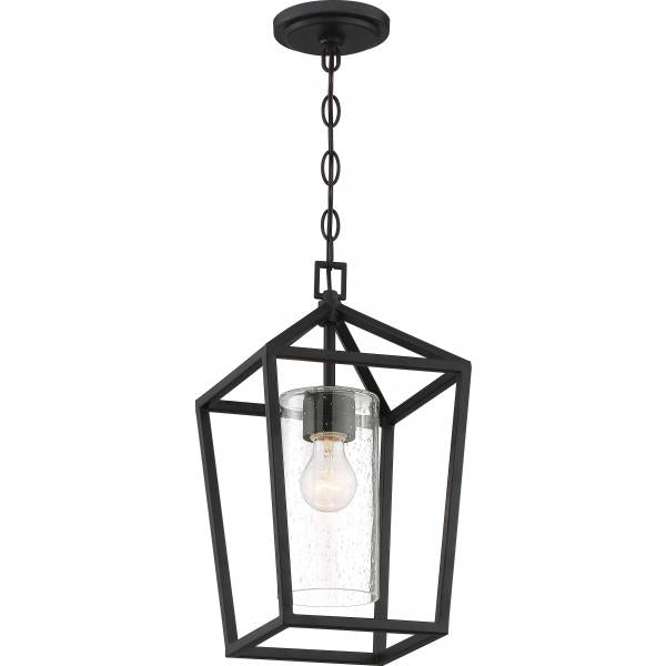 Hopewell - 1 Light - Hanging Lantern - Matte Black Finish with Clear Seeded Glass