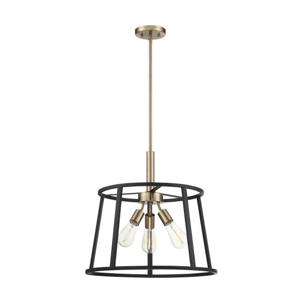 Chassis - 3 Light - Pendant Fixture - Copper Brushed Brass Finish with Matte Black Frame