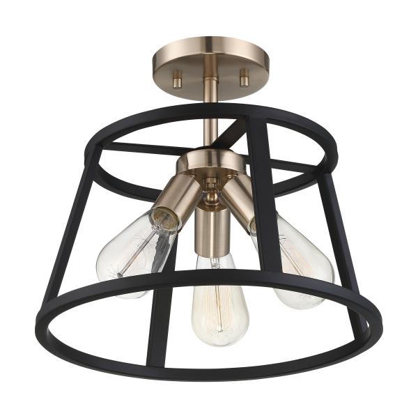 Chassis - 3 Light - Semi-Flush Mount Fixture - Copper Brushed Brass Finish with Matte Black Frame