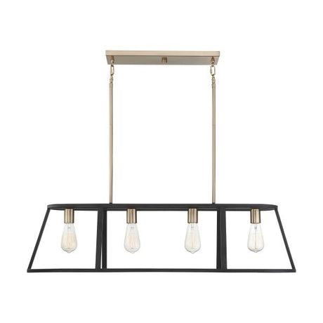 Chassis - 4 Light - Island Pendant Fixture - Copper Brushed Brass Finish with Matte Black Frame