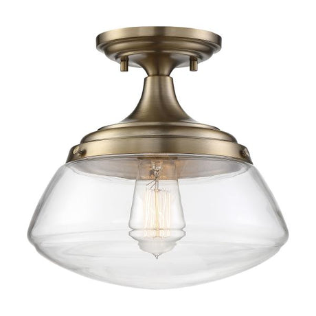 Kew - 1 Light - Semi-Flush Fixture - Burnished Brass Finish with Clear Glass