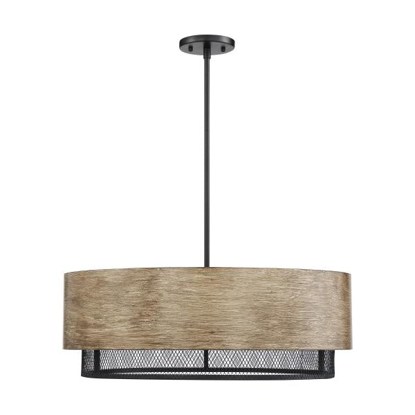 Barrique - 5 Light - Pendant Fixture - Black with Honey Wood Finish