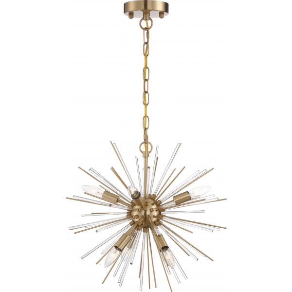 Cirrus - 6 Light - Chandelier - Vintage Brass Finish with Glass Rods