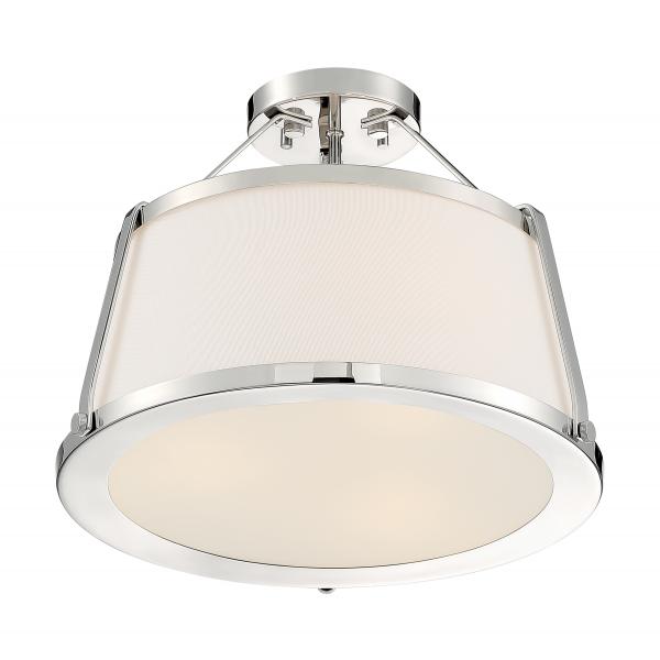 Cutty - 3 Light - Semi-Flush Fixture - Polished Nickel Finish with White Fabric Shade