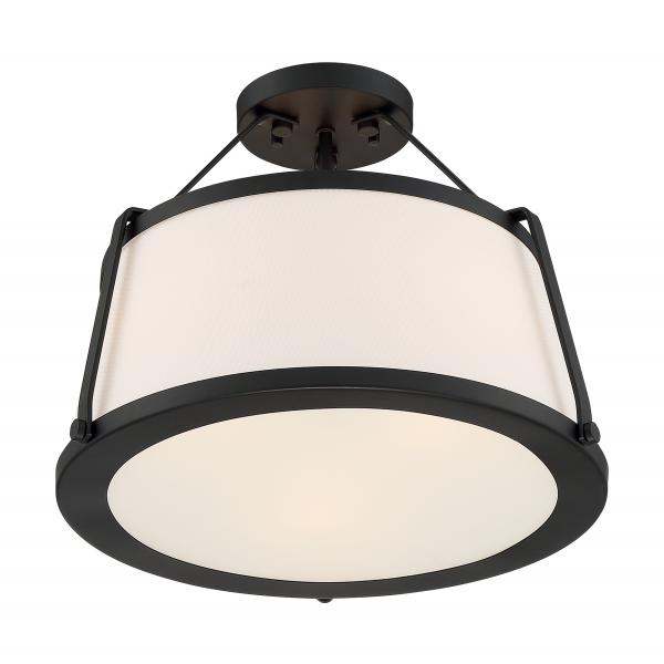 Cutty - 3 Light - Semi-Flush Fixture - Matte Black Finish with White Fabric Shade