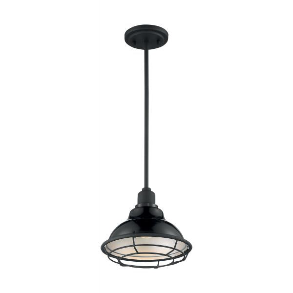 Newbridge - 1 Light - Small Pendant Fixture - Gloss Black Finish with Silver and Textured Black Accents