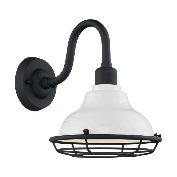 Newbridge - 1 Light - Small Outdoor Wall Sconce Fixture - Gloss White Finish with Textured Black Accents