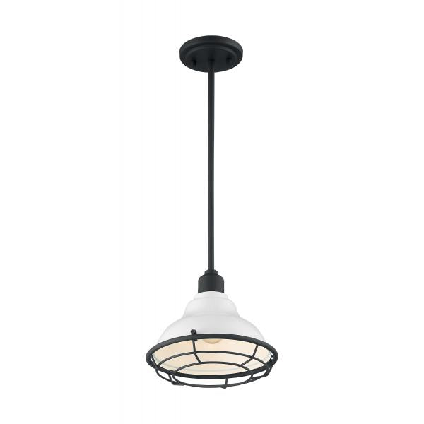 Newbridge - 1 Light - Small Pendant Fixture - Gloss White Finish with Textured Black Accents