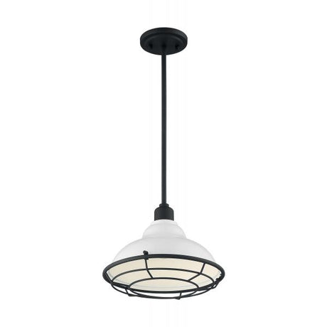 Newbridge - 1 Light - Large Pendant Fixture - Gloss White Finish with Textured Black Accents