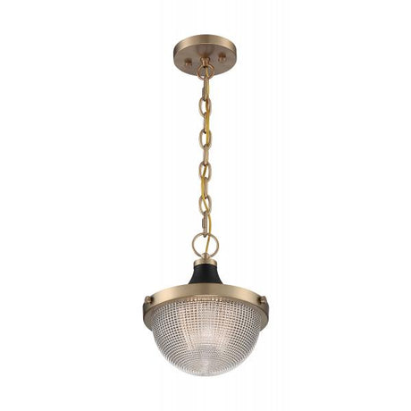 Faro - 1 Light - Small Pendant Fixture - Burnished Brass Finish with Black Accents - Clear Prismatic Glass