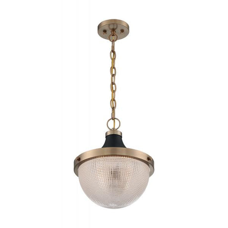 Faro - 1 Light - Large Pendant Fixture - Burnished Brass Finish with Black Accents - Clear Prismatic Glass