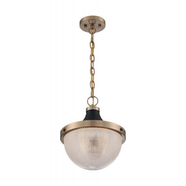 Faro - 1 Light - Large Pendant Fixture - Burnished Brass Finish with Black Accents - Clear Prismatic Glass