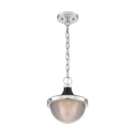 Faro - 1 Light - Small Pendant Fixture - Polished Nickel Finish with Black Accents - Clear Prismatic Glass