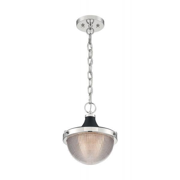 Faro - 1 Light - Small Pendant Fixture - Polished Nickel Finish with Black Accents - Clear Prismatic Glass