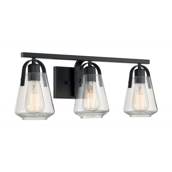 Skybridge - 3 Light - Vanity Fixture - Matte Black Finish with Clear Glass