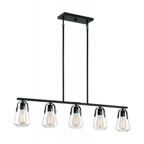 Skybridge - 5 Light - Island Pendant Fixture - Matte Black Finish with Clear Glass