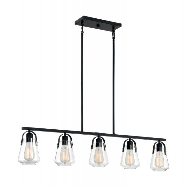 Skybridge - 5 Light - Island Pendant Fixture - Matte Black Finish with Clear Glass