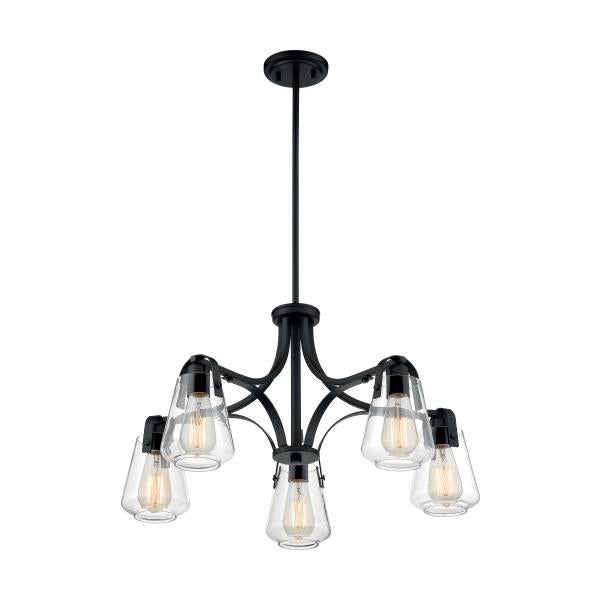 Skybridge - 5 Light - Chandelier Fixture - Matte Black Finish with Clear Glass